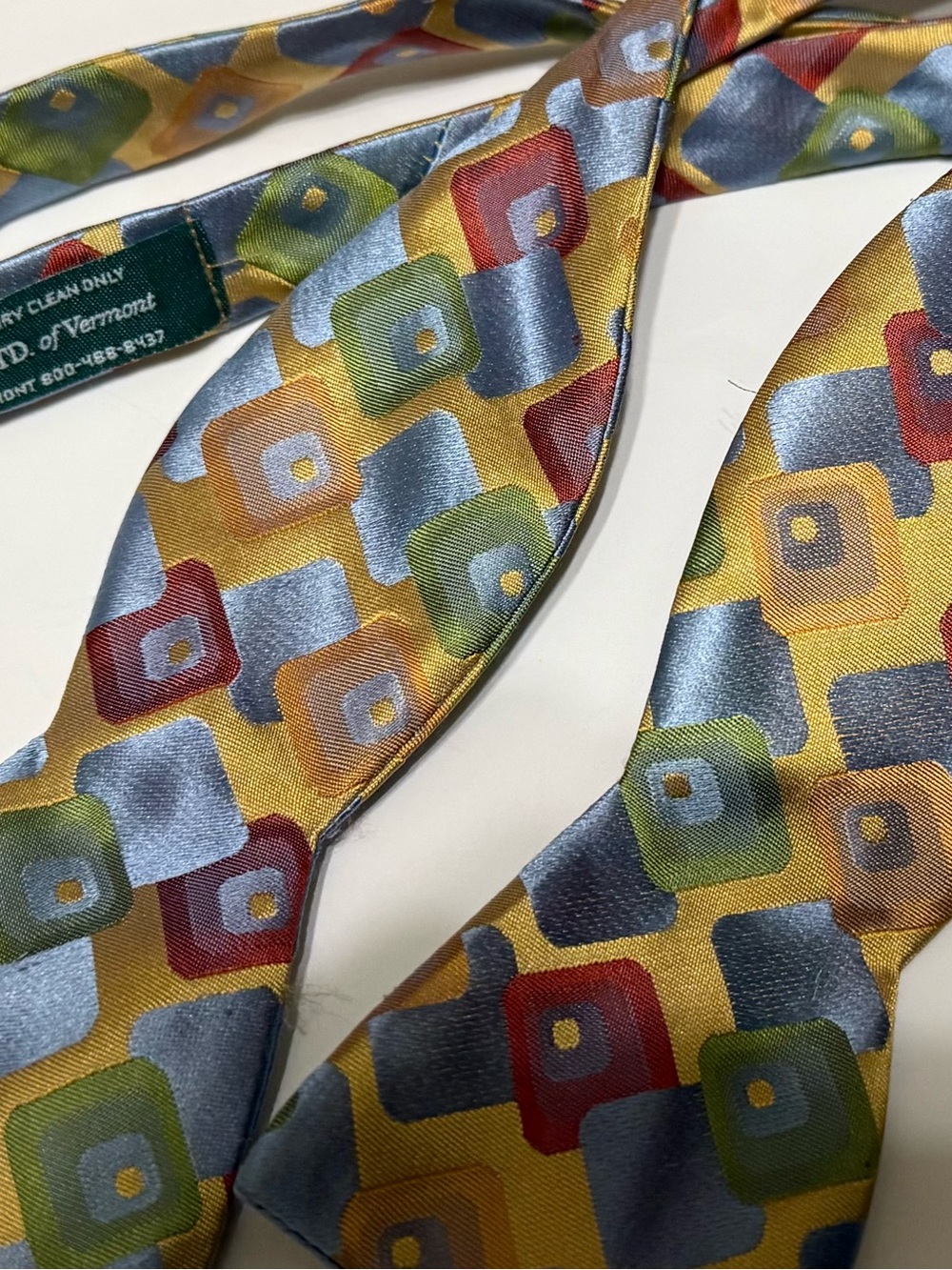 Silk Geometric Self-Tie Bow Tie in Yellow with Multicolor Squares